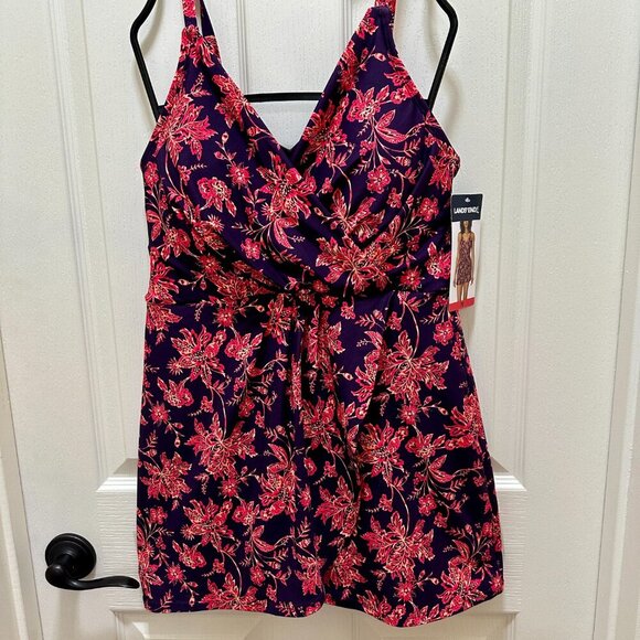 New Lands' End One Piece Swimsuit Size M Feminine Tulip Wrap Swim Dress Tropical - Picture 15 of 16